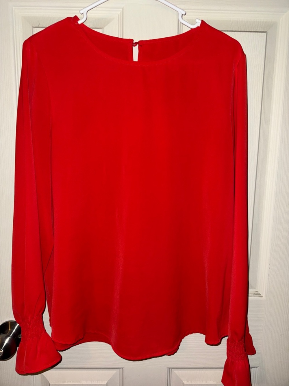 Red Long-Sleeve Women's Blouse - Classic Crew Neck